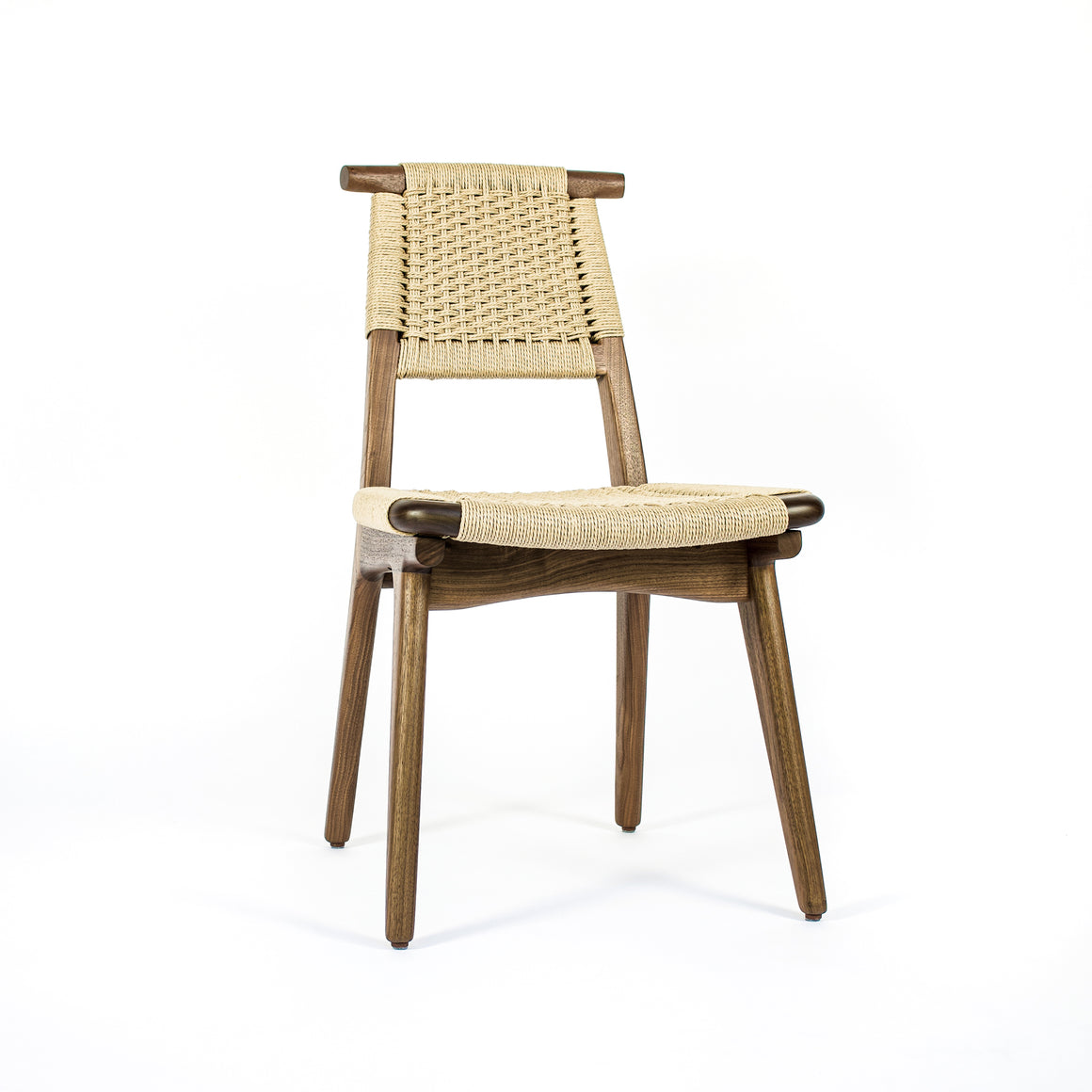 Rian Bullhorn Dining Chair, Walnut and Danish Cord Woven Seat Deck