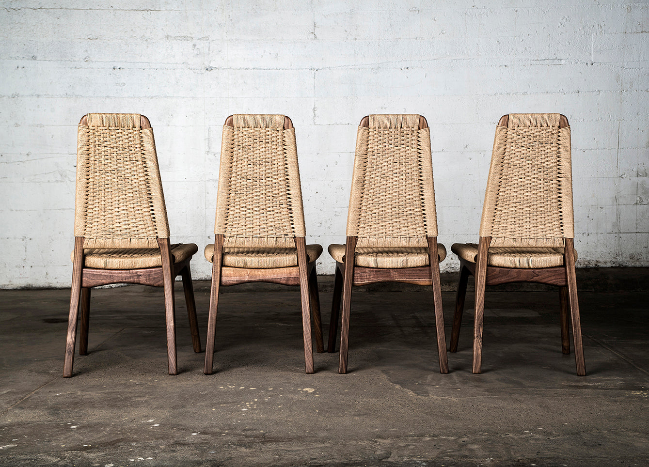 Rian High Back Chair, Woven Danish Cord, Hardwood, Mid-century