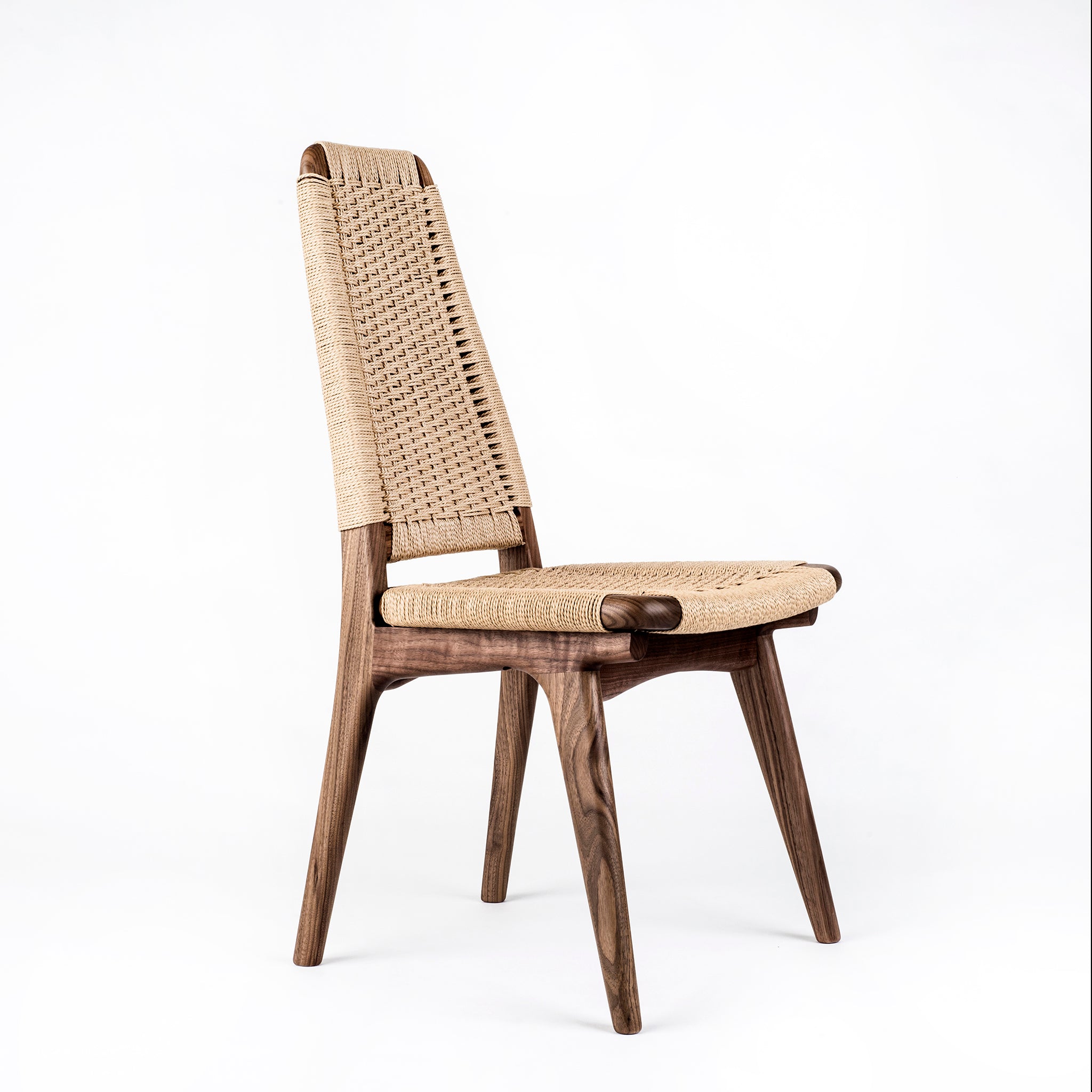 Rian High Back Chair, Woven Danish Cord, Hardwood, Mid-century Style,  Custom - Semigood Design