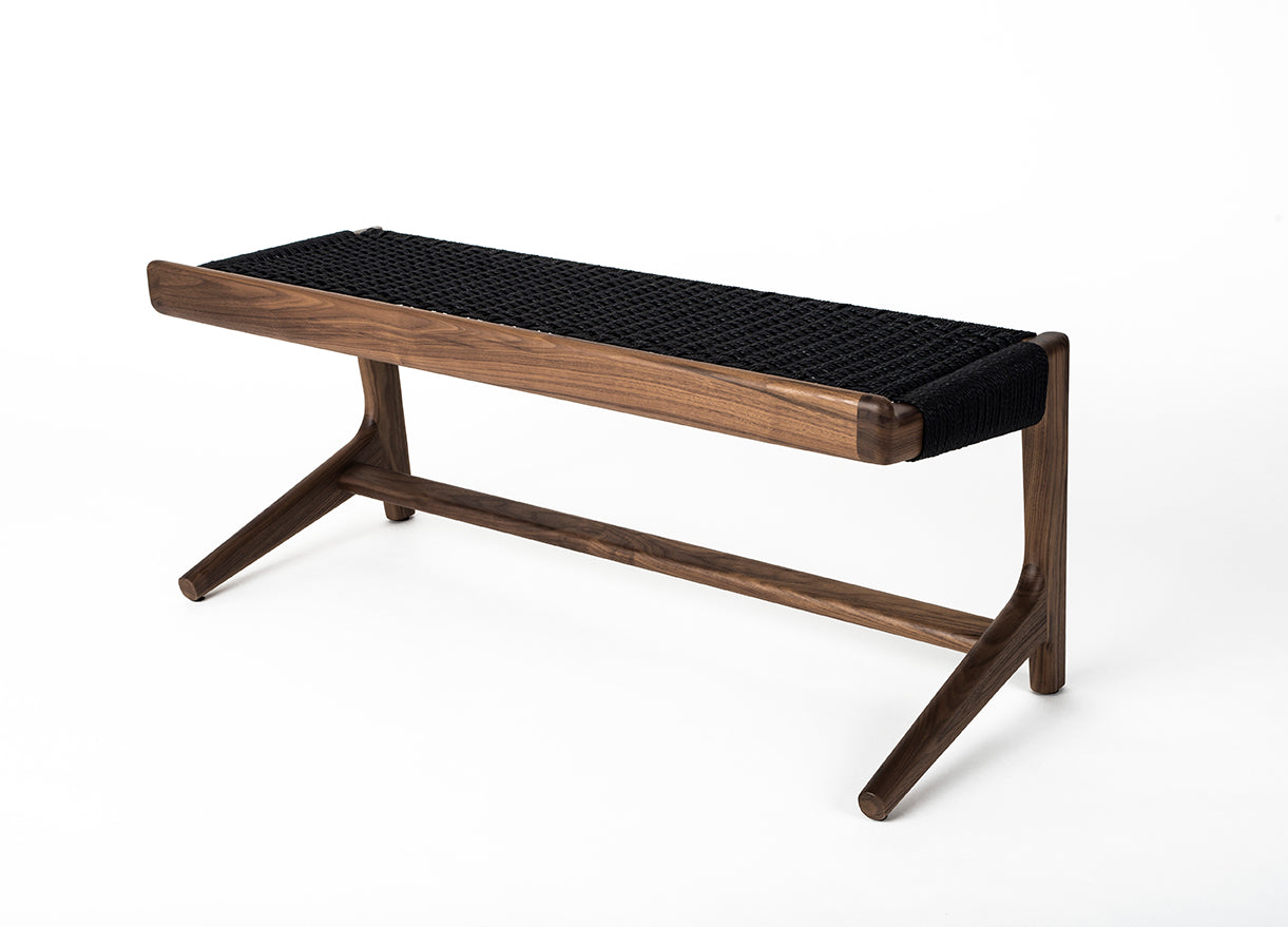 Bench, Cantilever, Mid Century, Walnut, Danish Cord, Weave, Hardwood,  Semigood For Sale at 1stDibs