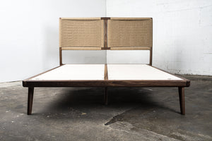 Hardwood Walnut Bed with Kraft Danish Cord Mid-Centry Modern Handmade Custom