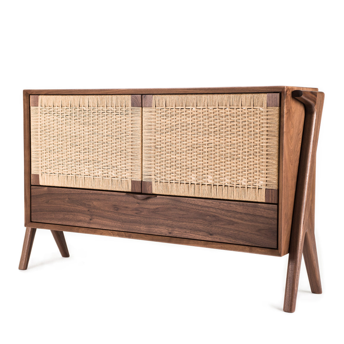 Rian Media Credenza, Walnut with Kraft Danish Cord