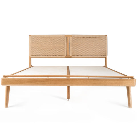 Hardwood White Oak Bed with Kraft Danish Cord Mid-centry Modern Handmade Custom