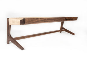 Rian Cantilever Long Bench, Walnut with Woven Kraft Danish Cord, Entryway, Bedroom, Custom