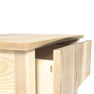 Low Bedside Table, Nightstand, White Ash