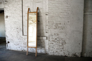 Full length leaning hardwood mirror